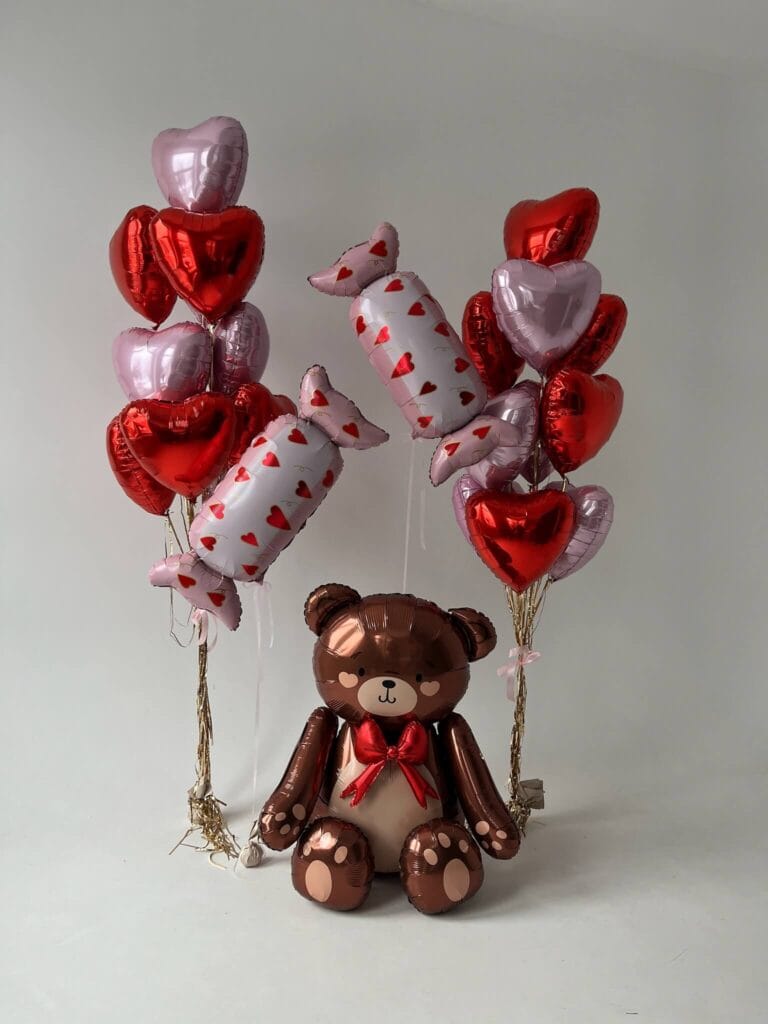 balony i bal foliowy pluszowy miś w serca