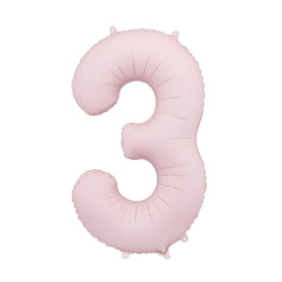 Balon foliowy cyfra 3, matowy jasny różowy, 86 cm