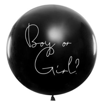 Czarny balon z napisem "Boy or Girl"