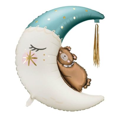 Balon w kształcie księżyca z misiem