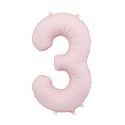 Balon foliowy cyfra 3, matowy jasny różowy, 86 cm