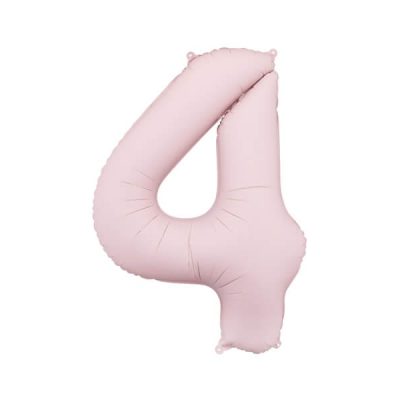 Balon foliowy cyfra 4, matowy jasny różowy, 86 cm