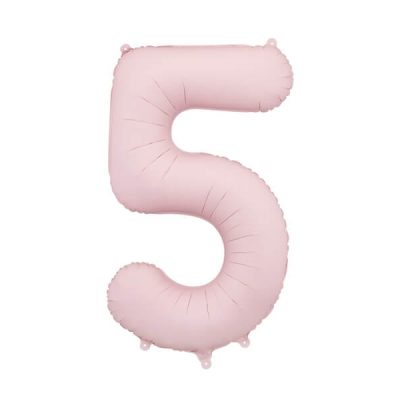 Balon foliowy cyfra 5, matowy jasny różowy, 86 cm