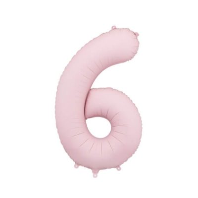 Balon foliowy cyfra 6, matowy jasny różowy, 86 cm