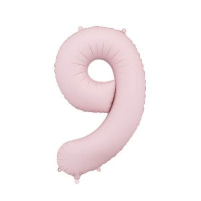 Balon foliowy cyfra 9, matowy jasny różowy, 86 cm