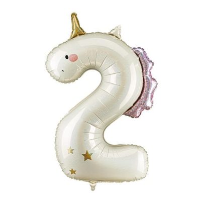 Balon foliowy Cyfra 2, Jednorożec, 93cm