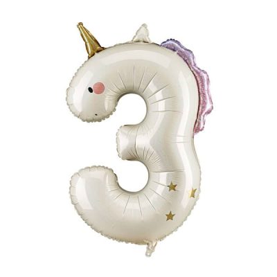 Balon foliowy Cyfra 3, Jednorożec, 93cm