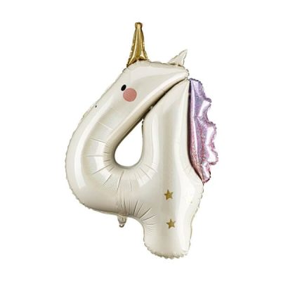 Balon foliowy Cyfra 4, Jednorożec, 93cm