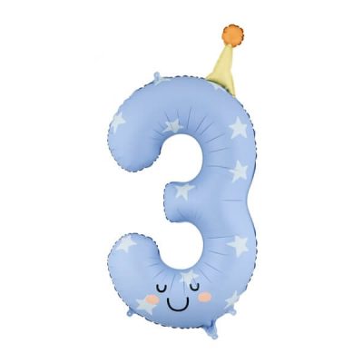 Balon foliowy Cyfra 3, 86cm, niebieski