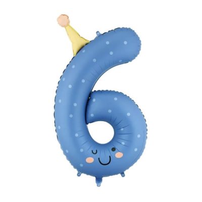 Balon foliowy Cyfra 6, 86cm, niebieski