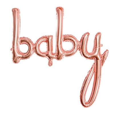 Różowe balony z napisem 'baby'