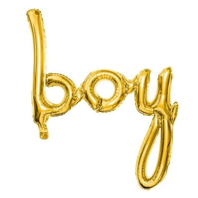Złote balony z napisem 'boy'