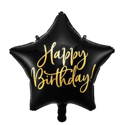 Balon foliowy Happy Birthday, 40cm, czarny