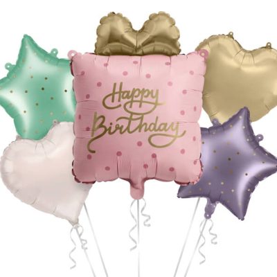 Zestaw balonów foliowych Prezent Happy Birthday