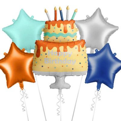 Zestaw balonów foliowych Kolorowy Tort Happy Birthday