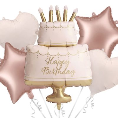 Gotowy zestaw balonów foliowych Pastelowy Tort Happy Birthday