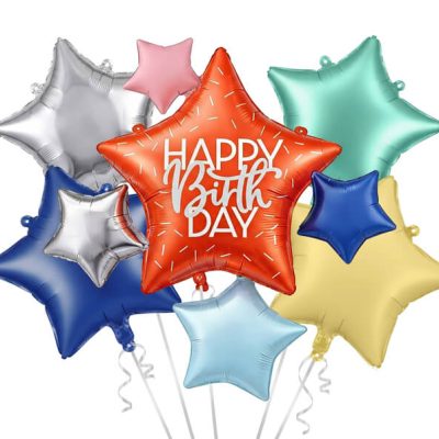 Gotowy zestaw balonów foliowych Gwiazdki Happy Birthday