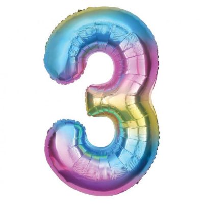 balon foliowy cyfra 3 tęczowa