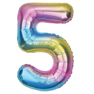balon foliowy cyfra 5 tęczowa