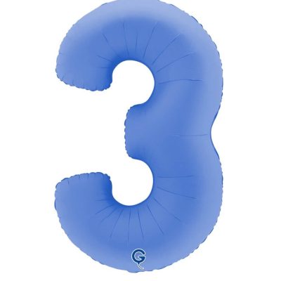 Balon foliowy cyfra 3, Matte Lotus Blue, 102 cm