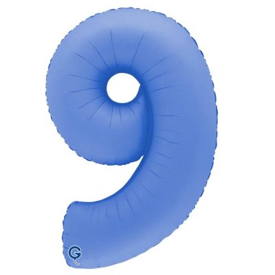 Balon foliowy cyfra 9, Matte Lotus Blue, 102 cm