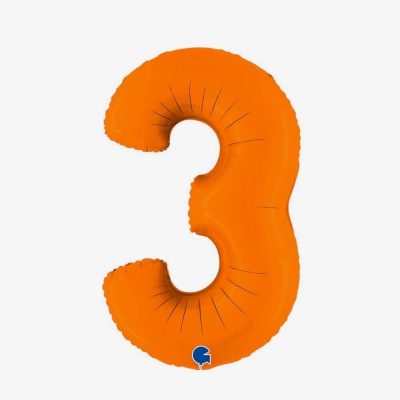 Balon foliowy cyfra 3, Matte Orange, 102 cm