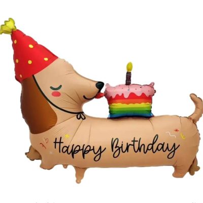 Balon foliowy Pies z napisem "Happy Birthday", 59x95 cm
