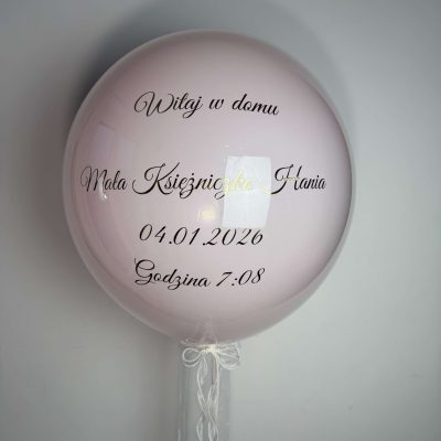 Duży szklany balon z personalizowanym napisem różowy