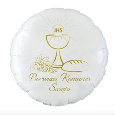 Balon foliowy Pierwsza Komunia Święta okrągły (kielich), 45 cm